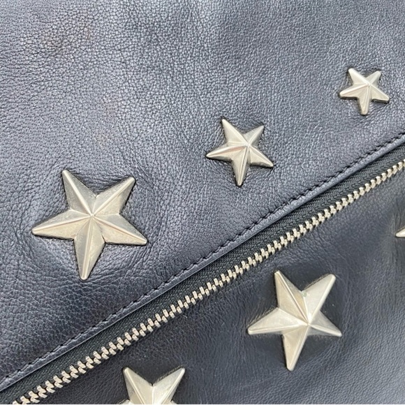 Jimmy Choo Black Leather Studded Foldover
Clutch with silver hardware - Picture 3 of 14